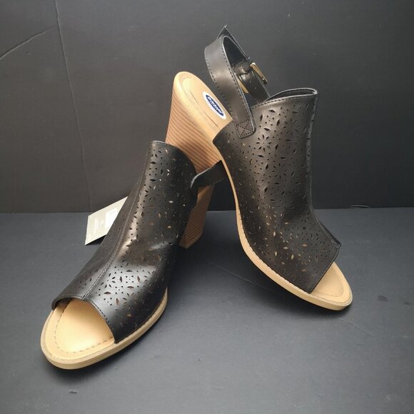 NWT Dr. Scholl's Ladies Size 11 Black Faux Leather Heeled Sandals - Picture 2 of 10